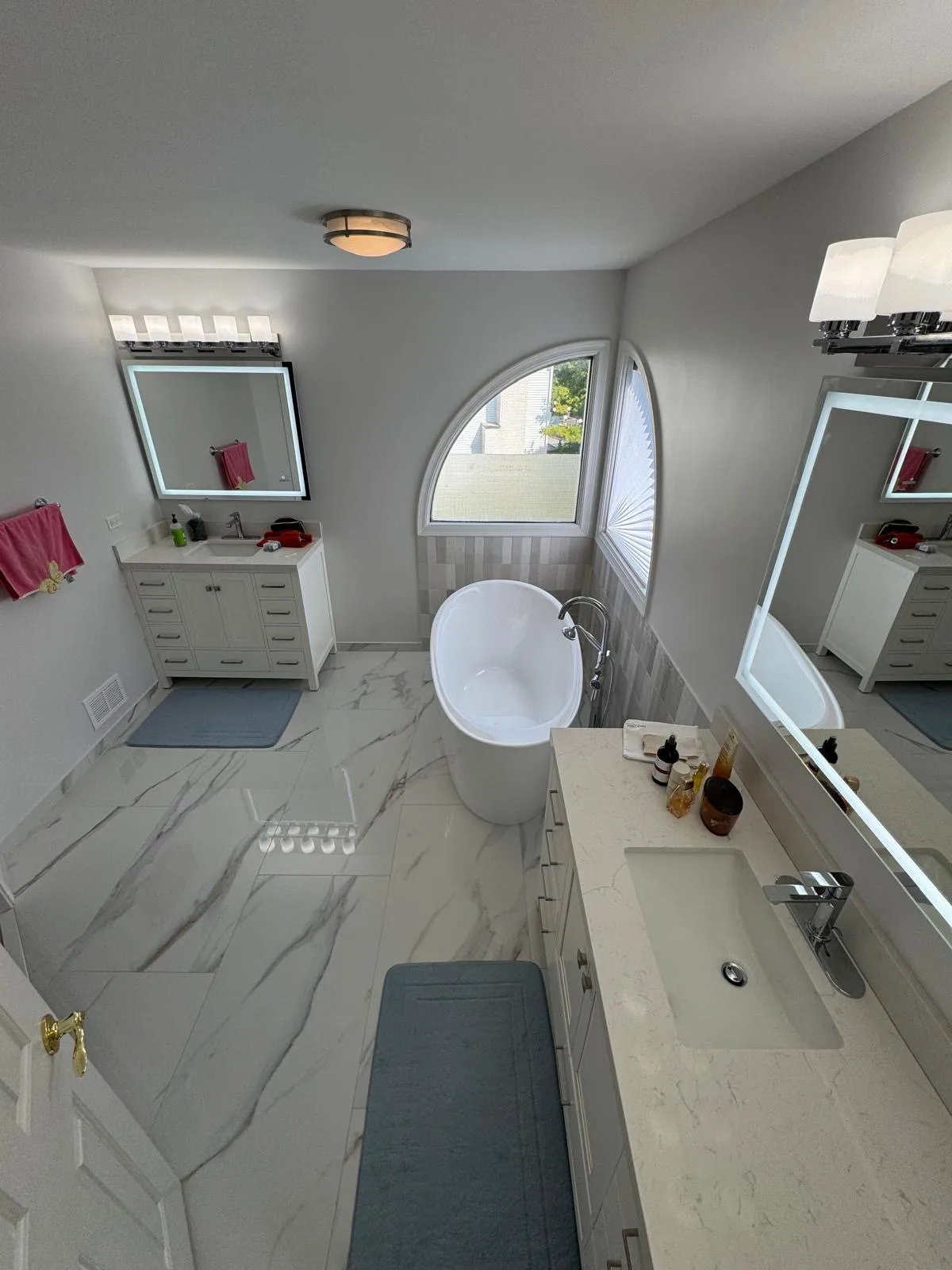 Master bathroom full remodel with marble tiles