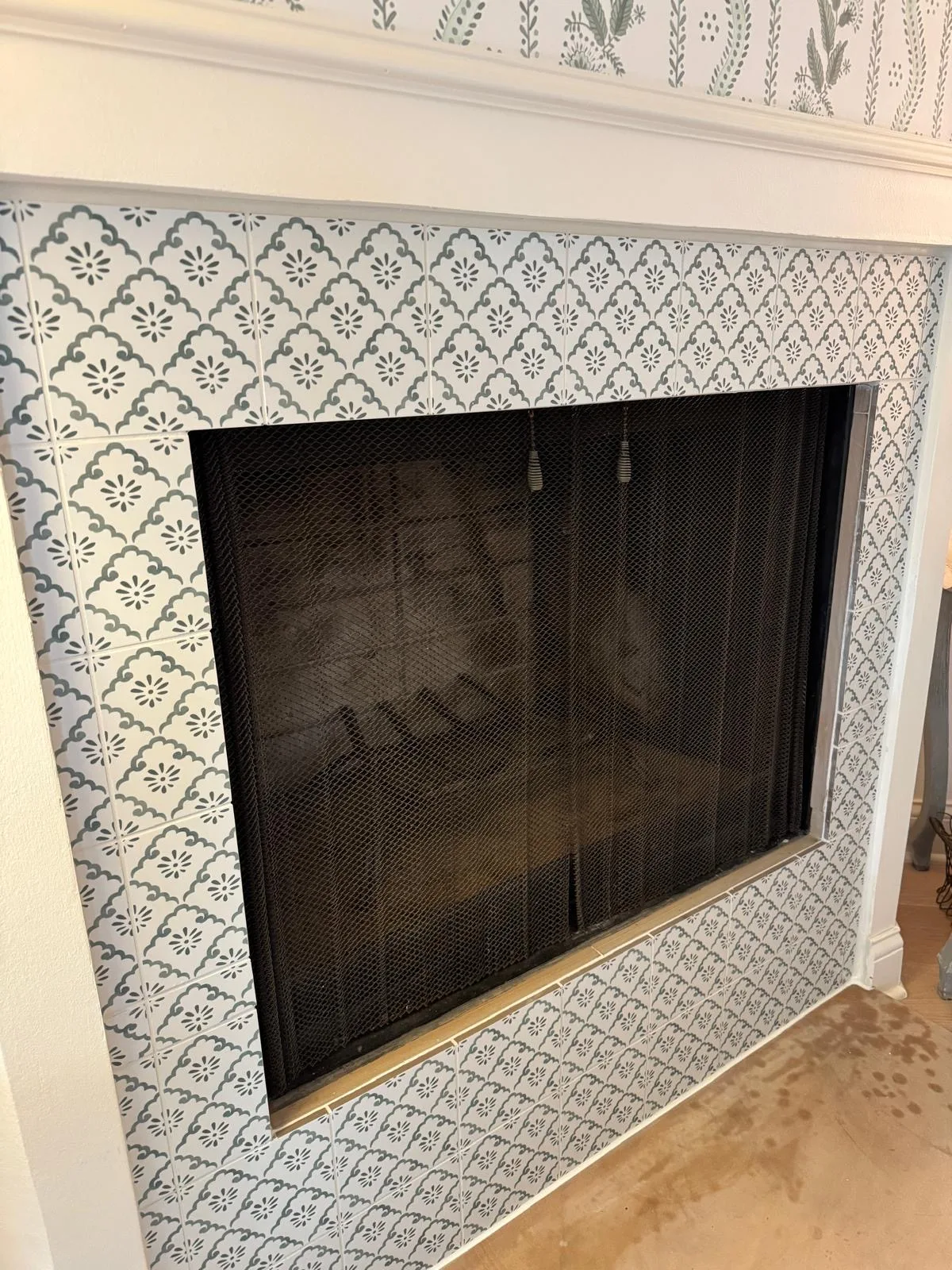 Decorative fireplace tile surround